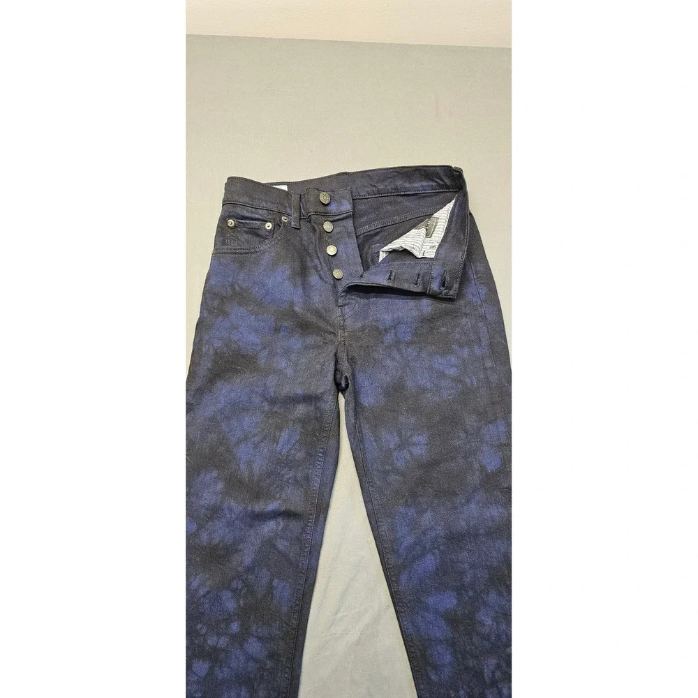 Gap Denim Cheeky Straight High Rise Tie Dye Jeans Blue Black Raw Hem‎ 26 2